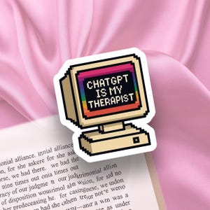 Pegatina "ChatGPT es mi terapeuta" / Pegatina divertida de tecnología / Pegatina retro para ordenador / Pegatina holográfica para portátil / Calcomanía humorística con IA
