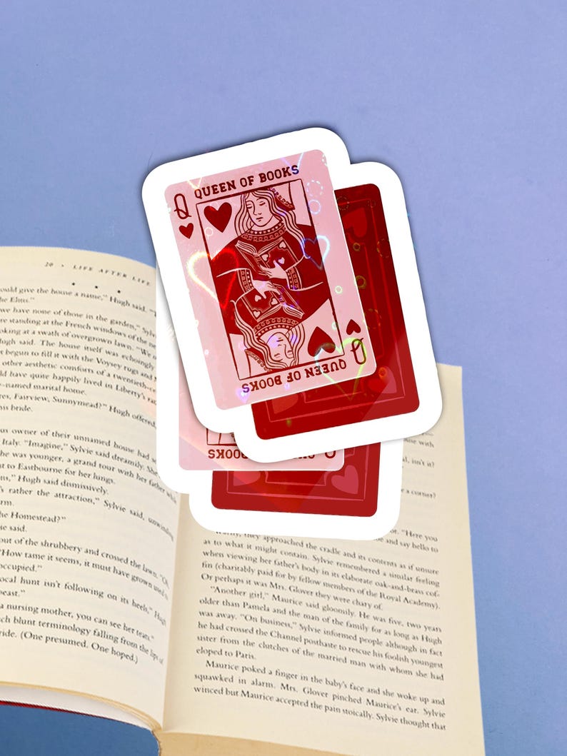 Queen of Books Sticker | Bookish Tarot Card Sticker | Reader Aesthetic Vinyl | Kindle & Laptop Decal image 2