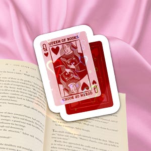 Queen of Books Sticker | Bookish Tarot Card Sticker | Reader Aesthetic Vinyl | Kindle & Laptop Decal image 1