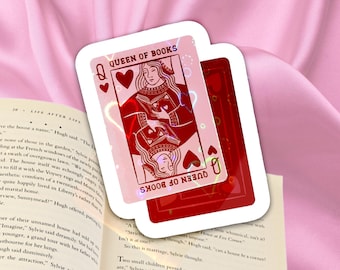 Queen of Books Sticker | Bookish Tarot Card Sticker | Reader Aesthetic Vinyl | Kindle & Laptop Decal
