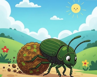 Dung beetle cartoon kids comical bathroom art - Download
