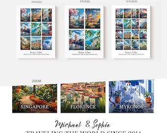 Custom Travel Collage Print, Favorite Places gift, Personalized Poster with Quote & Names