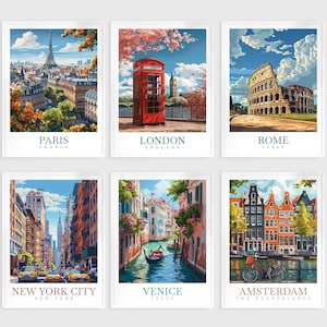 ¡Oferta de ahorro! Set de 6 pósteres de viaje personalizados: arte mural personalizado y póster de viaje para regalar en cualquier destino.