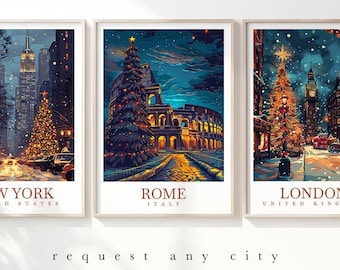 Christmas Travel Prints Set Of 3 City Posters Custom Travel Decor Personalised Wall Art Personalised Gift Any Place Christmas Holidays Art