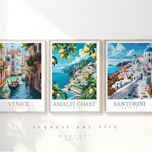 Juego de 3 impresiones de viaje: pósteres de ciudades, decoración de viaje personalizada, arte mural personalizado, póster de viaje, regalo personalizado, impresión de viaje a cualquier lugar