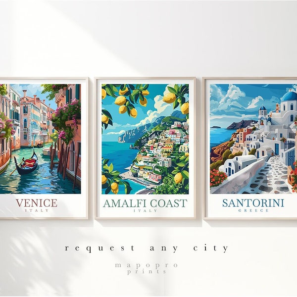 Reisedrucke Set mit 3 Stadtpostern, individuelles Reisedekor, personalisierte Wandkunst, Reiseposter personalisiertes Geschenk, überall Reisedruck