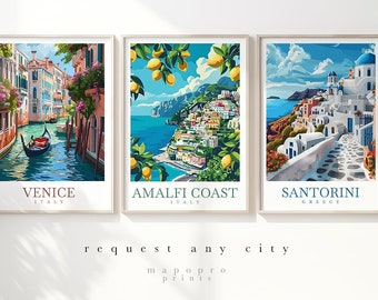 Travel Prints Set Of 3 City Posters, Custom Travel Decor, Personalised Wall Art, Travel Poster Personalised Gift, Any Place Travel Print