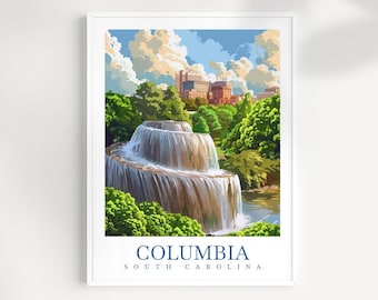 Columbia South Carolina Reise-Druck Illustration Stil Wand Kunst Poster Stadt Landschaft Dekor