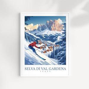 Selva di Val Gardena Italy Ski Travel Print Illustration Style Wall Art Poster Alpine