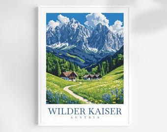 Wilder Kaiser Austria Print: Illustrated Mountain Landscape Art