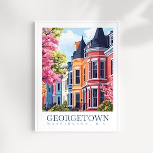 Georgetown Washington DC Wall Art Travel Print – Georgetown Cityscape & Classic Architecture Decor, Georgetown Travel Poster