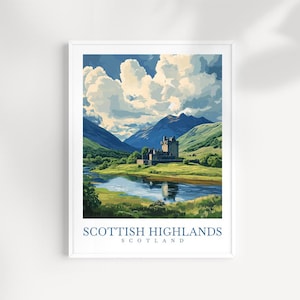 Highlands Wall Art Print, Scotland Original Travel Poster, Nature Illustration Inspired by Scotland, Perfect Gift for Travelers & Home Decor