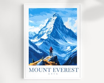 Mount Everest Print: Illustrated Himalayan Landscape Art