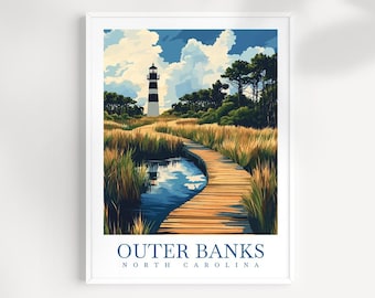 Stampa di viaggio di Outer Banks: arte murale costiera della Carolina del Nord