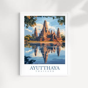 Ayutthaya Thailand Travel Print Wall Art - Illustrated Ayutthaya Landscape, Ancient Ruins Artwork, Thai History Decor, Travel Gift