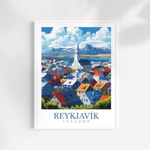 Reykjavik Travel Print Wall Art – Illustrated Icelandic Landscape, Urban & Natural Artwork, Iceland Decor, Travel Gift