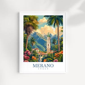 Merano Italy Travel Wall Art Print – Illustrated Alpine Town Print, Italian Mountain Decor, Dolomites Landscape Art, Europe Travel Gift