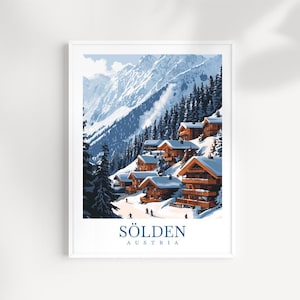 Solden Austria Travel Print: Alpine Ski Mountain Poster