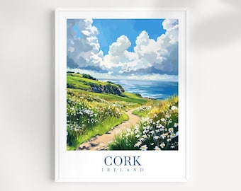 Print County Cork Ireland: geïllustreerde kustlandschapskunst