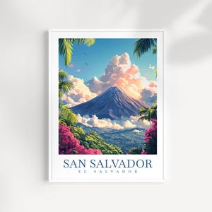 San Salvador El Salvador Wall Art – Illustrated Cityscape & Volcano Print, Central America Poster, Latin American Decor, Travel Gift