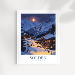 Solden Austria Travel Print: Alpine Ski Mountain Poster