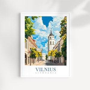 Arte mural de Vilna, Lituania: ilustración de ciudad báltica, impresión de arquitectura barroca, póster del casco antiguo, decoración de viaje a Europa del Este