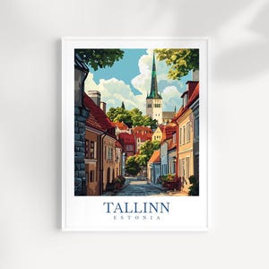 Arte mural de Tallin, Estonia: ilustración del casco antiguo, impresión de paisaje urbano medieval, póster de arquitectura báltica, decoración de viaje al norte de Europa