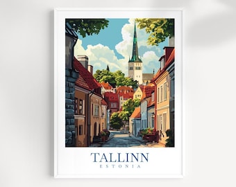 Tallinn Estonia Print: Medieval Old Town Illustration, Baltic Travel Poster