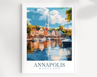 Annapolis Maryland Print: Nautical Coastal City Illustration