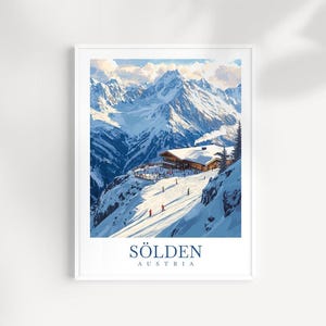 Solden Austria Travel Print: Alpine Ski Mountain Poster