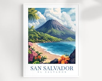 San Salvador El Salvador Wall Art – Volcano and Beach Landscape, Central America Travel Print