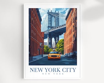Brooklyn Bridge Art Print: NYC Skyline Illustrated Travel Poster