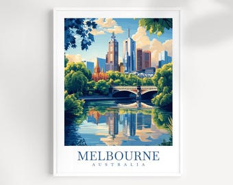 Melbourne Australia Print: Illustrated City Skyline Travel Art