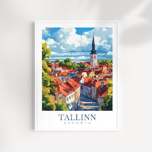 Arte mural de Tallin, Estonia: ilustración del casco antiguo, impresión de paisaje urbano medieval, póster de arquitectura báltica, decoración de viaje al norte de Europa