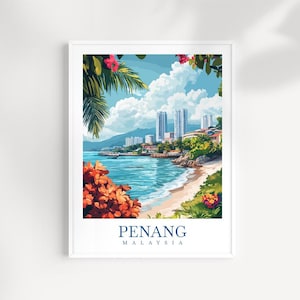 Penang Malaysia Travel Print Wall Art – Illustrated Cityscape & Heritage Street Art Poster, Southeast Asia Decor, Cultural Travel Gift