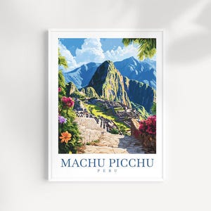 Machu Picchu Peru Wall Art Travel Print – Illustrated Travel Poster, Machu Picchu Gateway art, Andean Mountain Decor, South America Gift