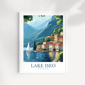 Lake Iseo Italy Print, Illustrated Travel Poster, Original Italian Lake Art, Nature Wall Decor, Scenic Italy Artwork, Travel Poster art