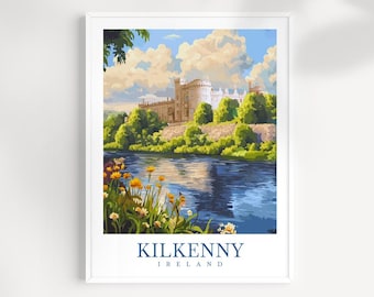 Impression de Kilkenny Irlande : ville médiévale, scène de château, art irlandais
