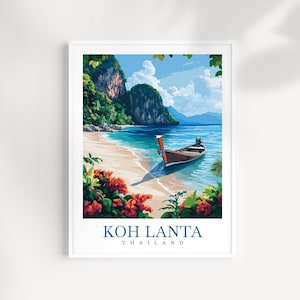 Koh Lanta Thailand Reise, Wandkunst - Illustrierte Koh Lanta Landschaft, tropische Strand Zeichnung, thailändische Dekoration, Reise Geschenk