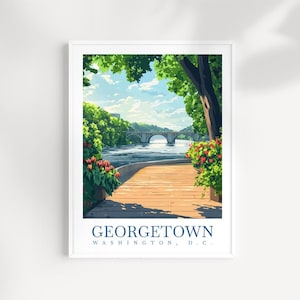 Georgetown Washington DC Wall Art Travel Print – Historic Waterfront Cityscape & Classic Architecture Decor