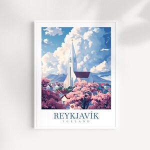 Reykjavik Travel Print Wall Art – Illustrated Icelandic Landscape, Urban & Natural Artwork, Iceland Decor, Travel Gift