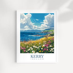 Impresión artística de pared para viajes por el condado de Kerry, Irlanda: póster con paisaje ilustrado, Anillo de Kerry y lagos, regalo de la naturaleza irlandesa