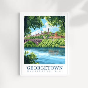 Georgetown Washington DC Wall Art Travel Print – Historic Waterfront Cityscape & Classic Architecture Decor