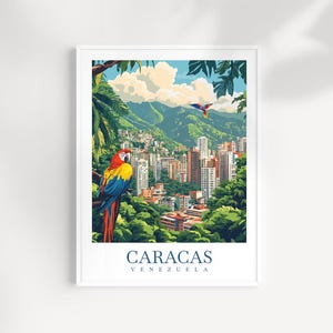 Caracas Venezuela Wall Art Print – Cityscape Illustration, Avila Mountain Poster, South America Travel Decor, Urban Latin America Poster