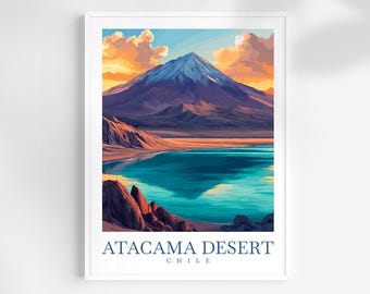 Atacama Desert Chile Print: Illustrated Mountain Landscape