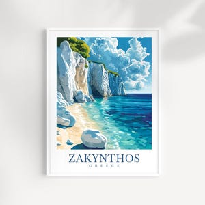 Art mural imprimé voyage Zakynthos, art des îles grecques, affiche de la Grèce, décor méditerranéen, paysage côtier, idée cadeau Zakynthos belle plage