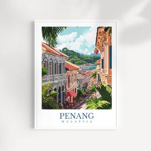 Penang Malaysia Travel Print Wall Art – Illustrated Cityscape & Heritage Street Art Poster, Southeast Asia Decor, Cultural Travel Gift