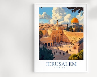 Impression de voyage Jérusalem Israël : oeuvre d'art murale paysage urbain historique