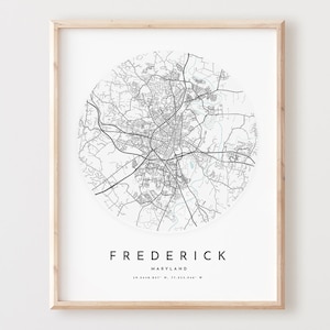 Friedrich Karte Drucken, Friedrich Karte Poster Stadt Wandkunst, Md Straßenkarte, Maryland Druck Straßenkarte Dekor, Büro Geschenk, L696v4