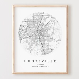 Impression de carte de Huntsville, carte de Huntsville affiche art mural de la ville, carte routière d'Al, décor de carte de rue impression Alabama, cadeau de bureau, L500v4